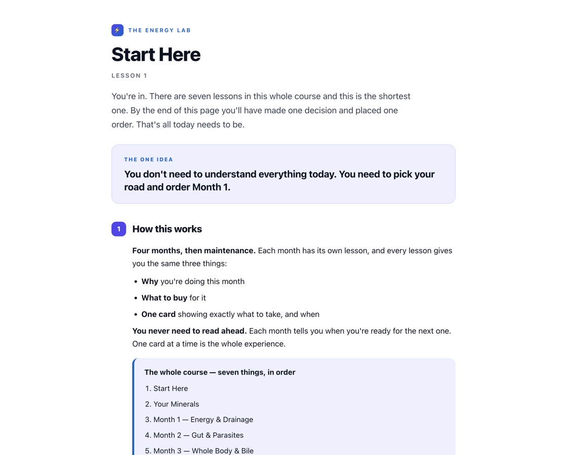 The Start Here lesson, first page